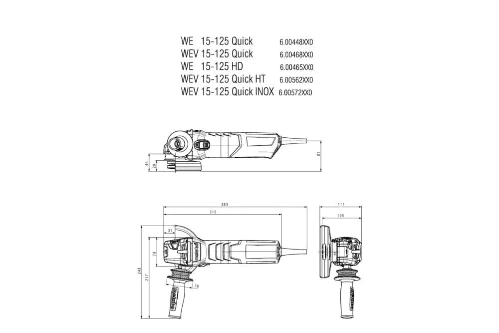 5 IN. VARIABLE SPEED ANGLE GRINDER METABO WEV 15-125 HT